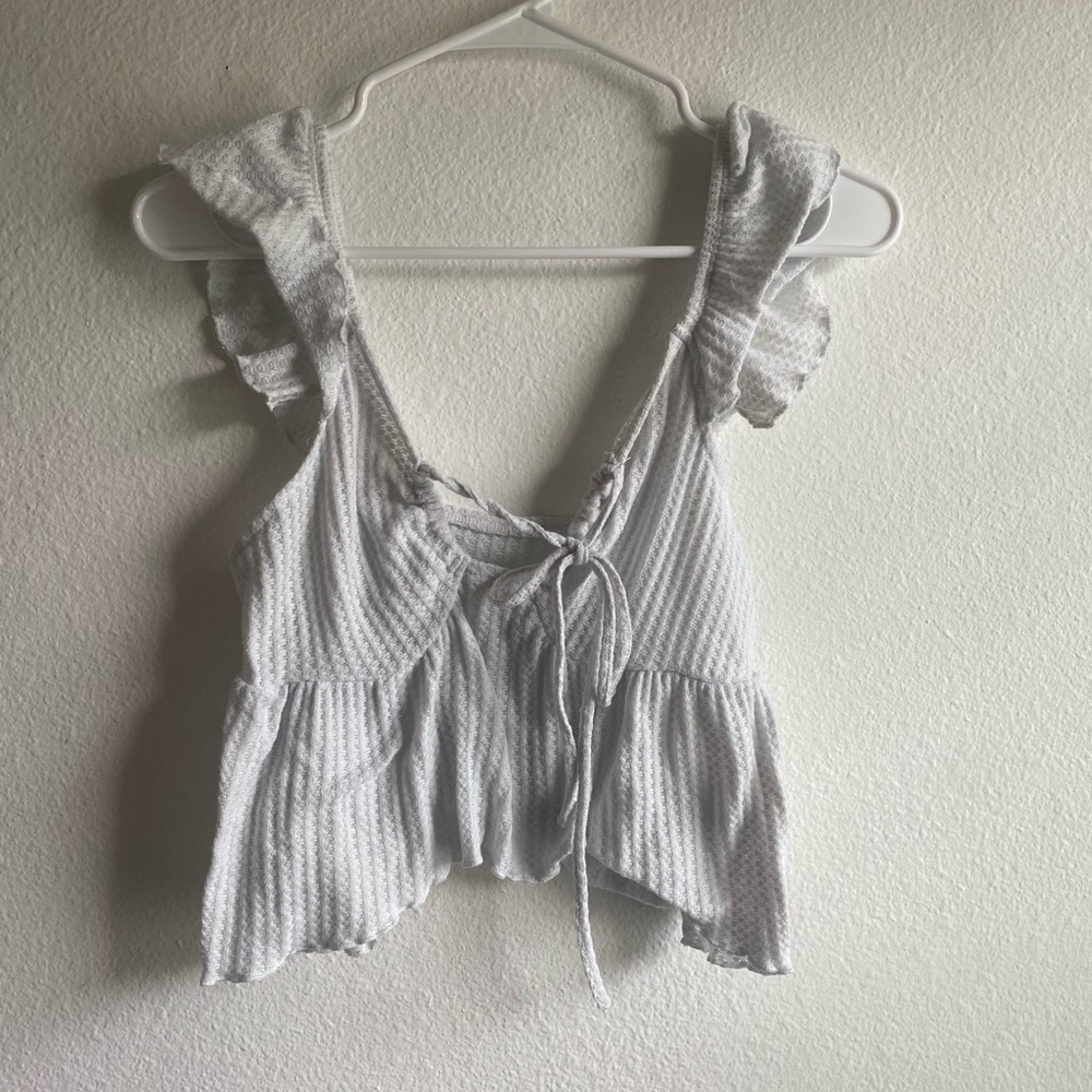 SHEIN White Flutter Sleeve Crop Top with Tie Front